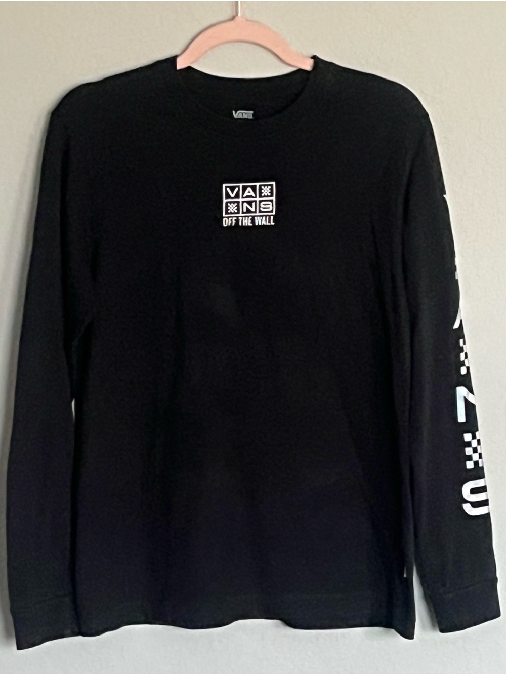 VANS Black Long Sleeve Tee with White Logo Size M